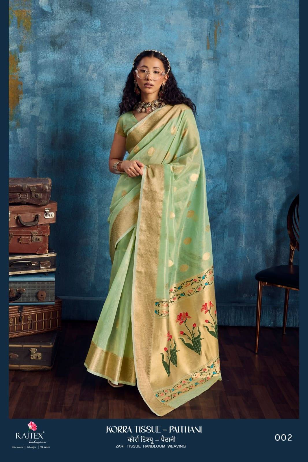 Korra Tissue - Paithani By Raj Tex 001 to 006 Series Indian Traditional Wear Collection Beautiful Stylish Fancy Colorful Party Wear & Occasional Wear Satin Crepe Sarees At Wholesale Price